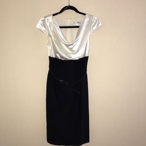 Cowl neck ivory and black dress